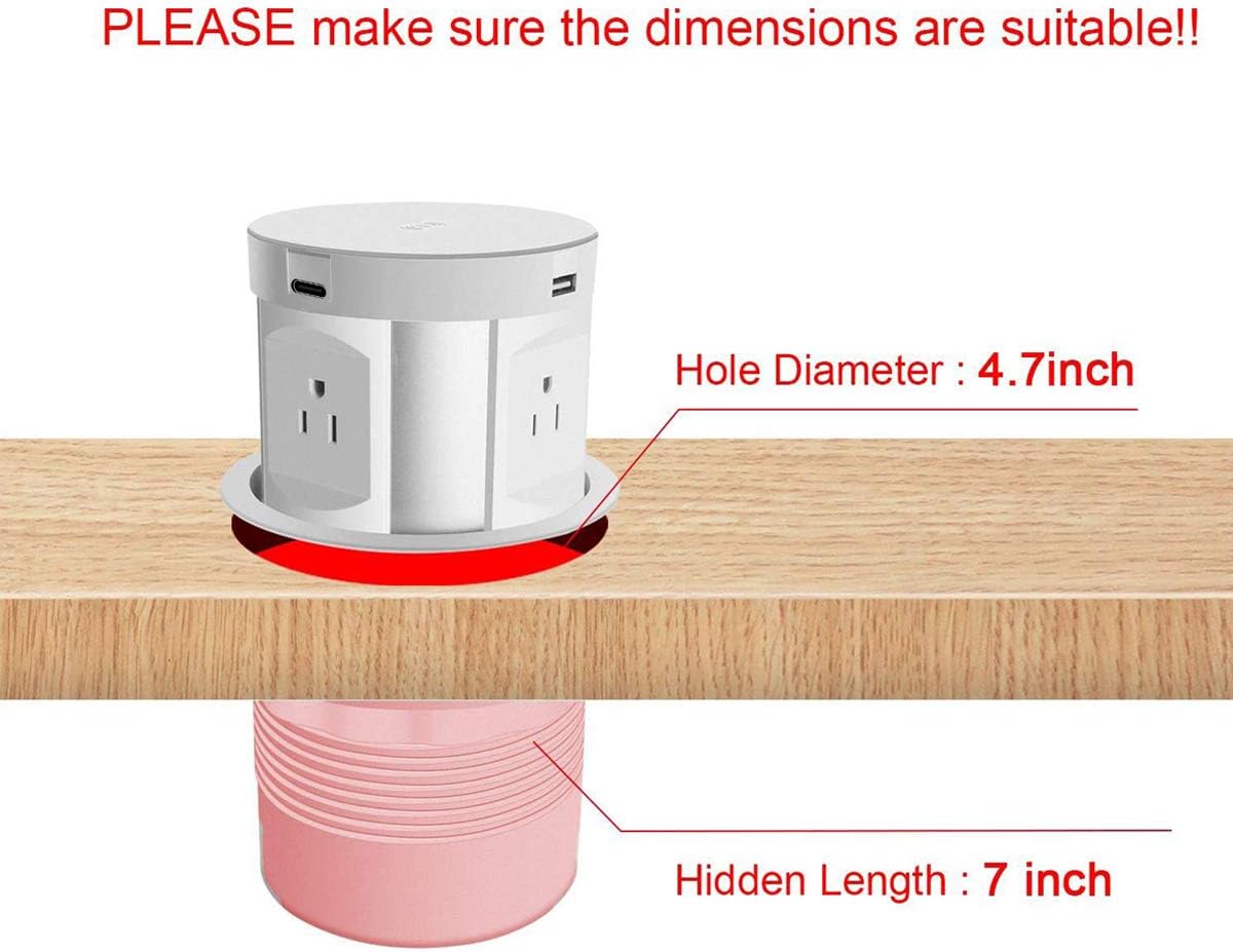 Suреr Brаndѕ Automatic Pop Up Sockets,Retractable Recessed Power Strip,Pop Up Power Strip with Wireless Charger,4 AC Plug,1 Type-A USB and 1 Type-C USB for Office Table and Workshop