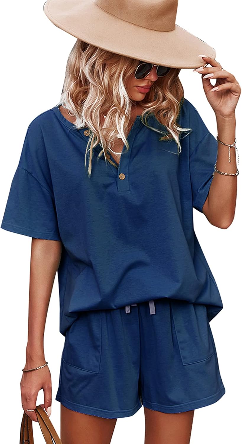 CORSKI Women's Short Sleeve Sweatsuit Sets Lounge 2 Piece V Neck Tracksuit Casual Loose Fit Outfits - Image 3