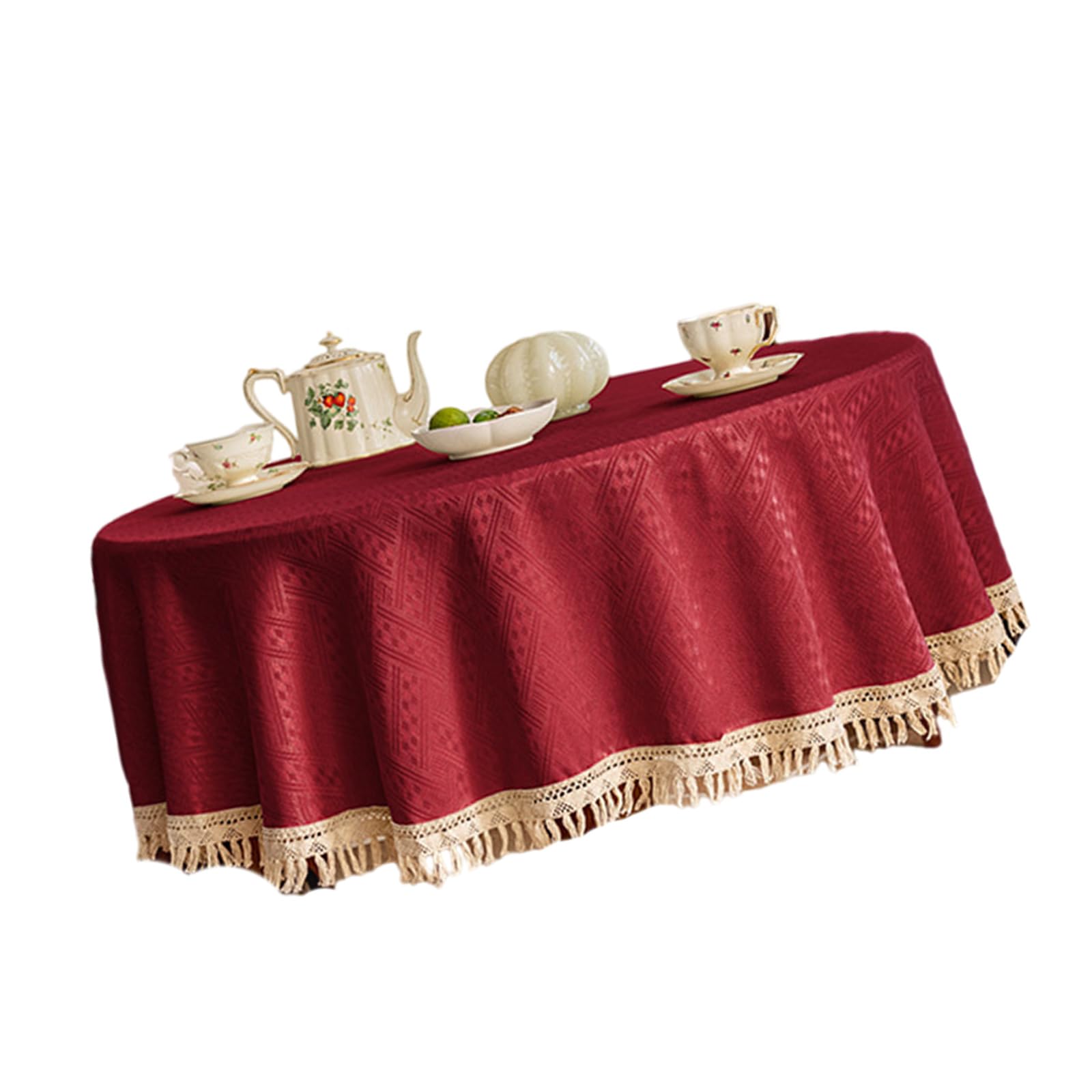 Tsophreniq Tablecloth with Fringe, Spillproof Polyester Dining Cover for Family Gatherings Spill Wipe Polyester