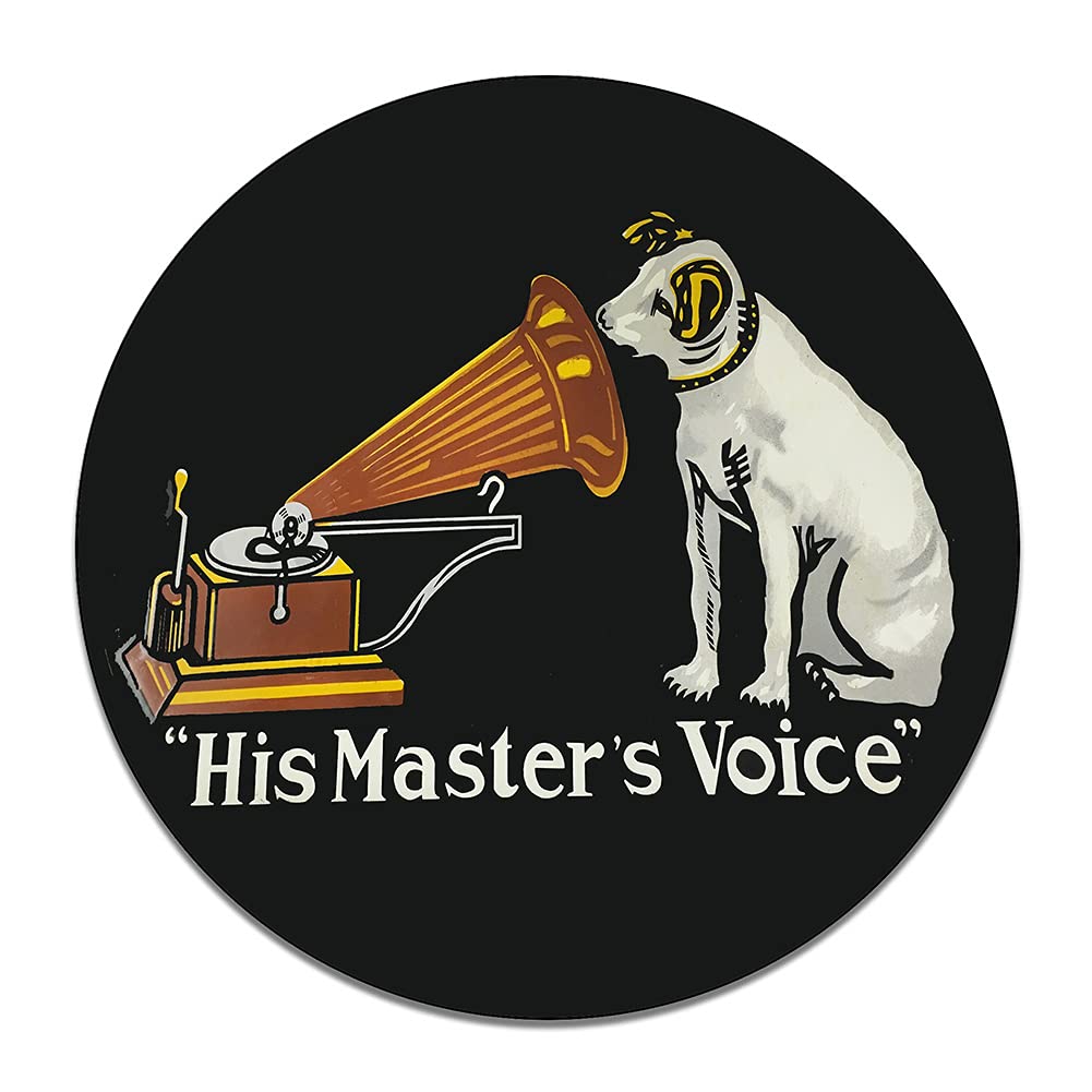 His Master's Voice RCA Dog Phonograph Advertisement Reproduction Car Company Garage Signs Metal Vintage Style Decor Metal Tin Aluminum Round Sign Home Decor With 2 American Flag Vinyl Decals