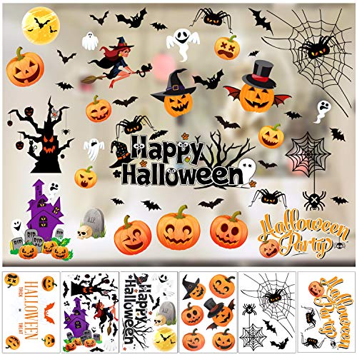 Konsait 43pcs Halloween Decals Window Stickers Clings Happy Halloween Bat Black Cat Witch Ghosts Pumpkin Window Decal for Trick or Treat Accessories Halloween Party Decorations Supplies Favor