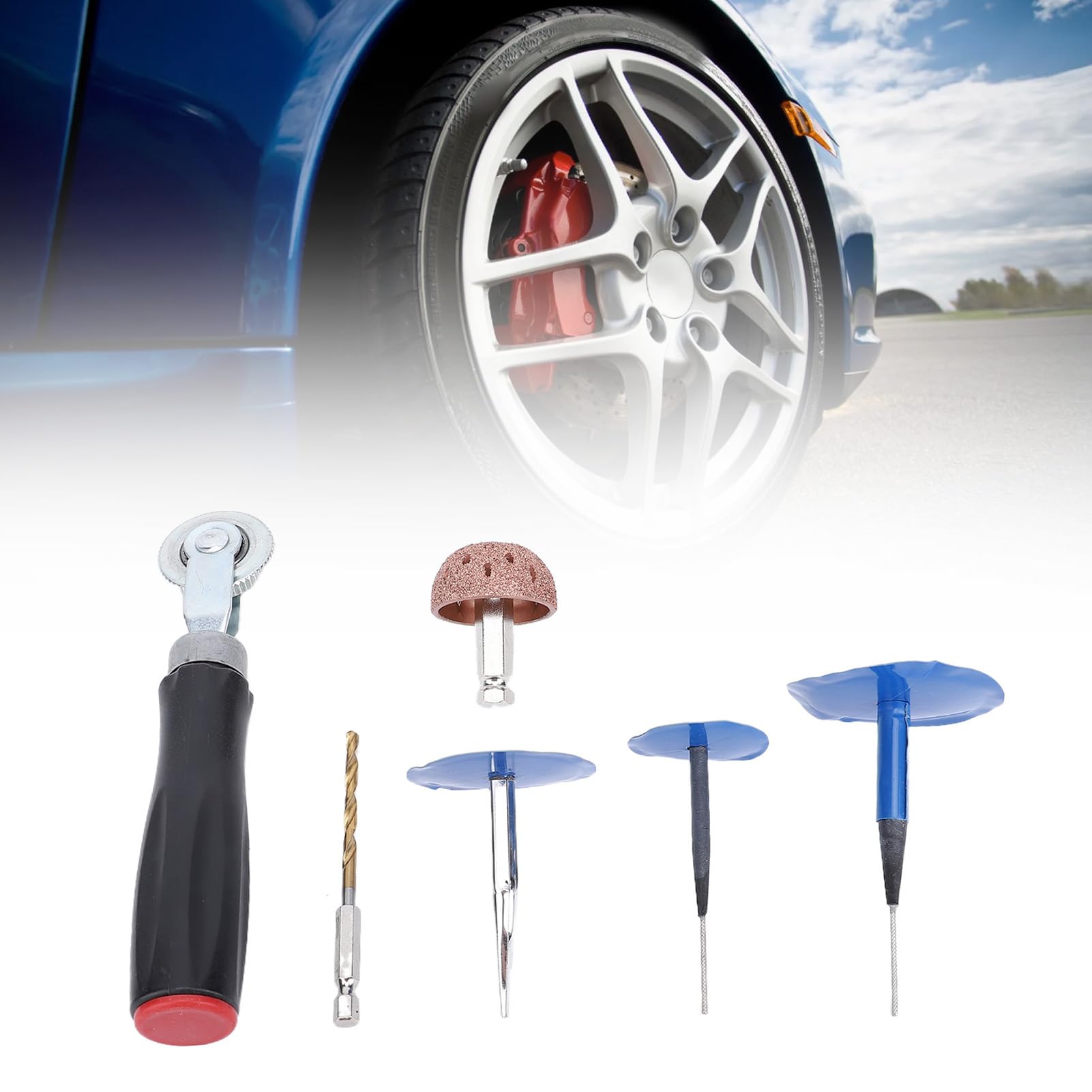 EMUKOEP Langlebiger Reifenreparatur -Patch -Werkzeuge -Kit mit Wolfram -Leichtmetallrad, Steckerwalze, 4 -mm -Bohrer für Autos, Lastwagen, Fahrräder, Roller