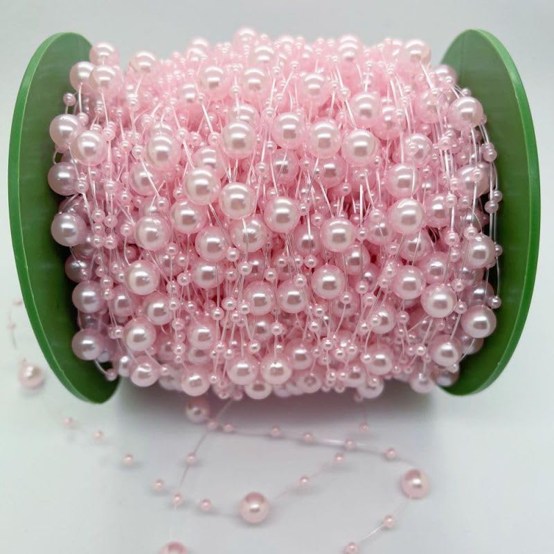 60m Pearl Beads Garland String Curtain Beads String for Hair Accessories Wedding Partyedding Party Christmas Tree Decoration (Pink) — image 1