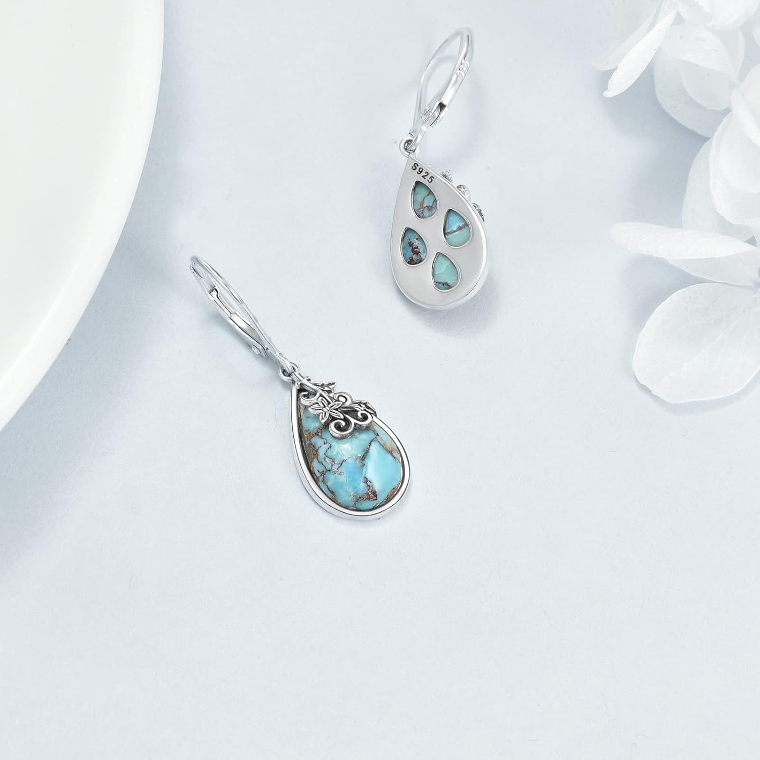 Larimar/Moonstone/Turquoise/Malachite Earrings for Women Sterling Silver Filigree Earrings Jewelry for Women
