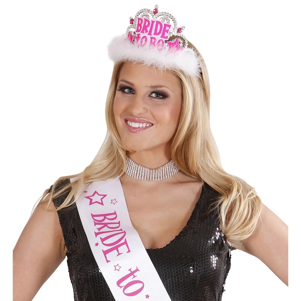 Bride To Be Tiara with White Marabou Accessory for Fancy Dress, Multicoloured - Image 2