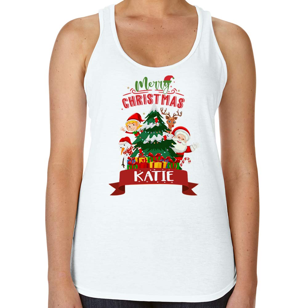 Getagift Women's White Personalised Secret Santa Sack Merry Christmas Any Name Funny Gift Present Idea Vest Tri-Blend Racer Back Tank Top. (, 2XL)