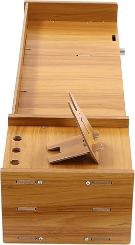 Miniatura 5 de Soporte para monitor de computadora, estante de computadora de mesa con cajón con cerradura, soporte de monitor de madera, adecuado para estudio,