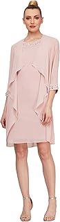 Women's Chiffon Tier Jacket Dress with Beaded Neck and Cuffs