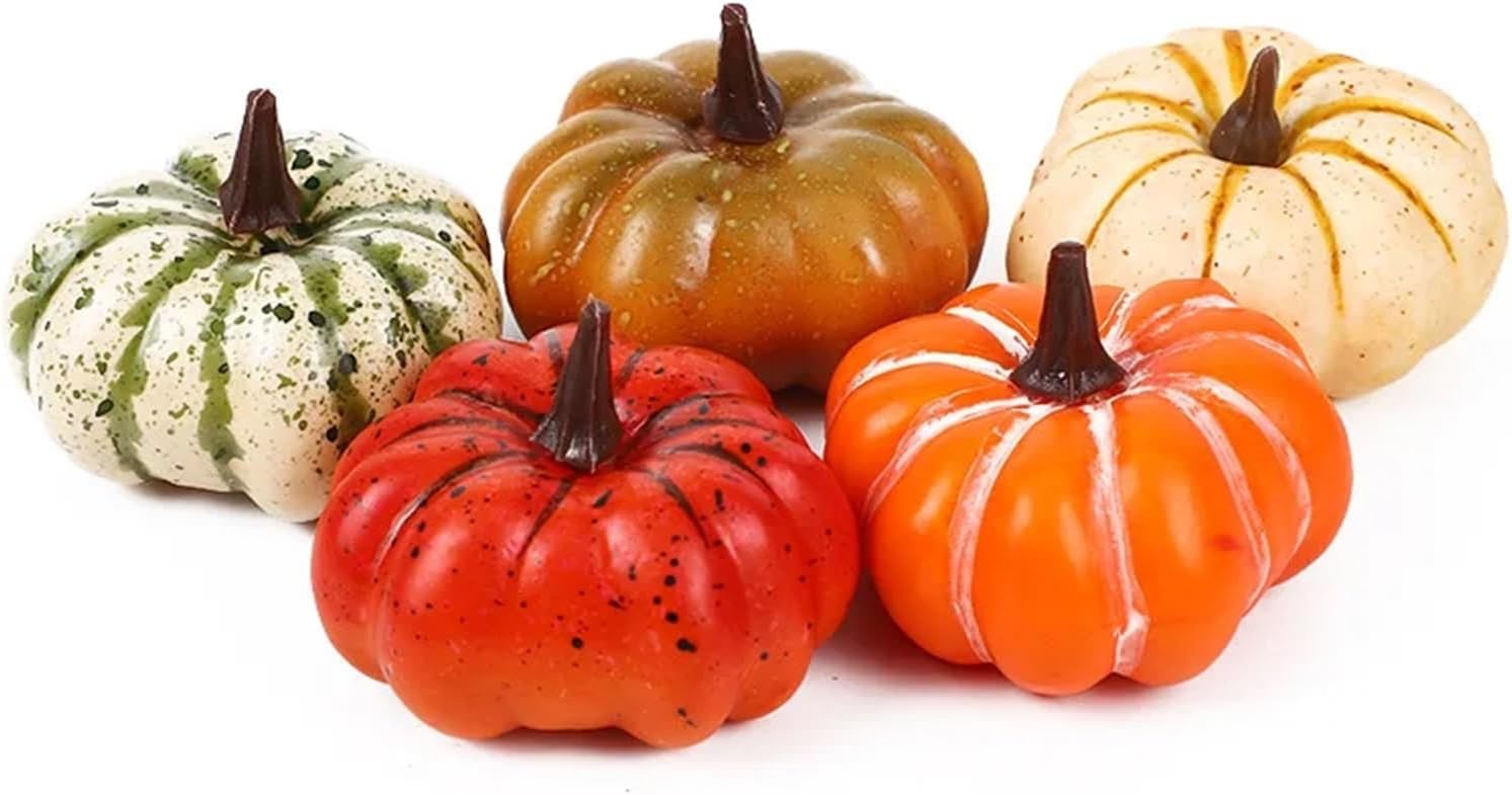 Artificial Pumpkins 10Pcs Mini Foam Artificial Pumpkin Fake Simulation Vegetable Props Autumn Fall Harvest DIY Craft Halloween Party Decors