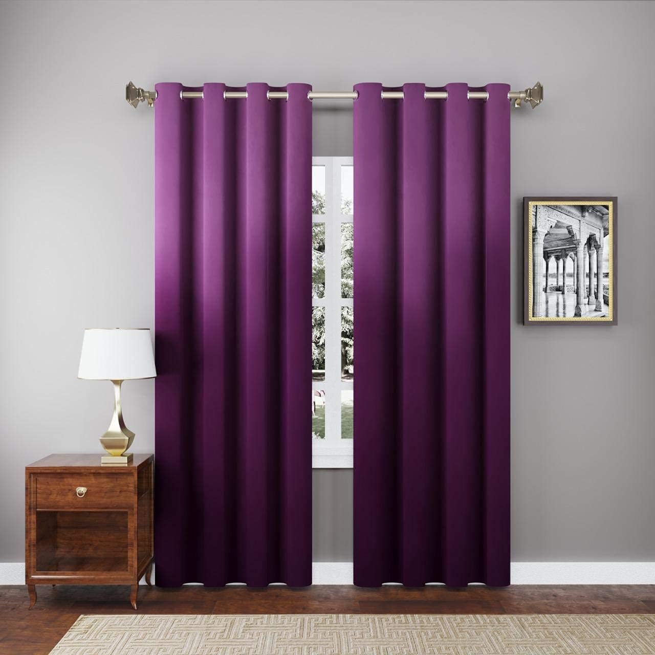 High Sofa Quality Velvet Grommet Room Darkening Eyelet Door Curtains | Curtains for Living Room - Set of 2 Pieces (8 Feet, Purple)