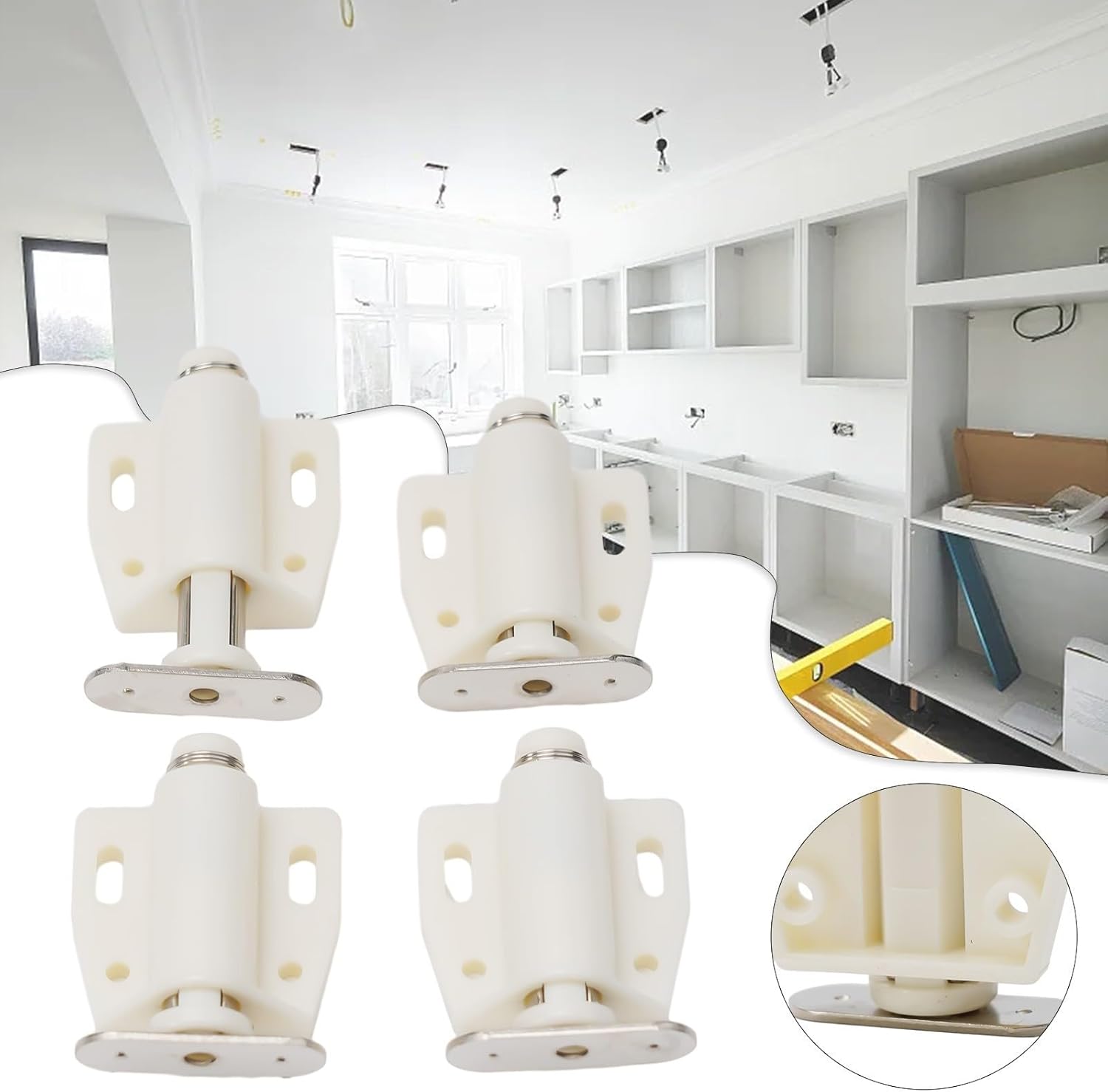 4Pcs Push to Open Latch Cabinet Doors, Pressure Activated Magnetic Closure Wardrobes, Bathroom Cupboards, Handleless Furniture, Black & Beige(beige)