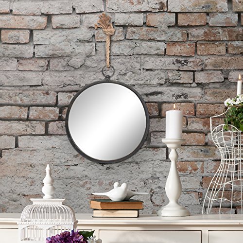 Stonebriar Round Metal Mirror For Wall With Nautical Rope Hanging Loop, 13", Charcoal #TOP6