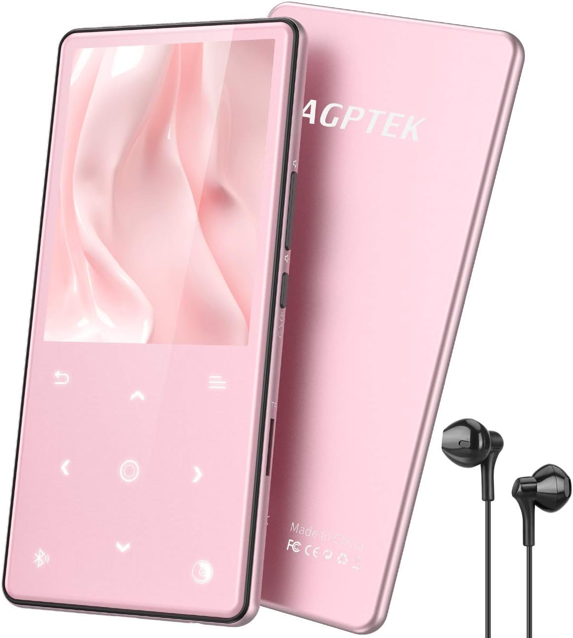 AGPTEK Bluetooth 16GB MP3 Player with 2.4 inch Screen and Built-in Speaker, Portable Lossless Digital Audio Player Supports FM Radio, Recordings, Alarm Clock, up to 128GB, Rose Gold