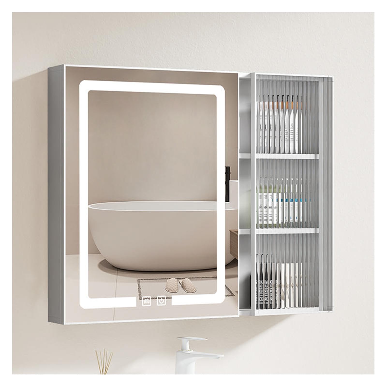 BKSXSOP Modern LED Bathroom Mirror Cabinet - Wall-Mounted Storage Vanity with Mirrored Finish, Stylish Design (A2 39.4 * 25.6in) Perfect for Contemporary Bathrooms
