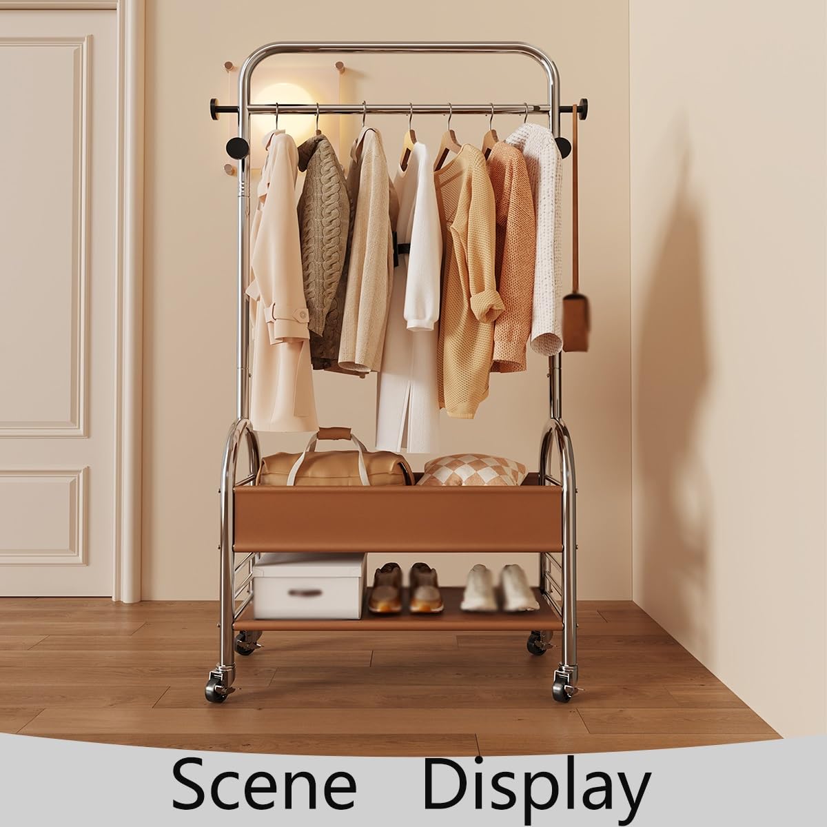 Multi-Functional Hall Tree with Shoe storage & Coat Rack, Movable Freestanding Coat tree for Hallway, Bedroom(Silver,39.37 * 13.39 * 68.11in)