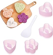 4PCS Pink Onigiri Mold Sushi Making Kit, LIOUCBD Triangle, Heart, Bear and Plum Blossom Shaped Rice Ball Mold with Rice Paddle, Musubi Mold for Kids Bento Home DIY Tool