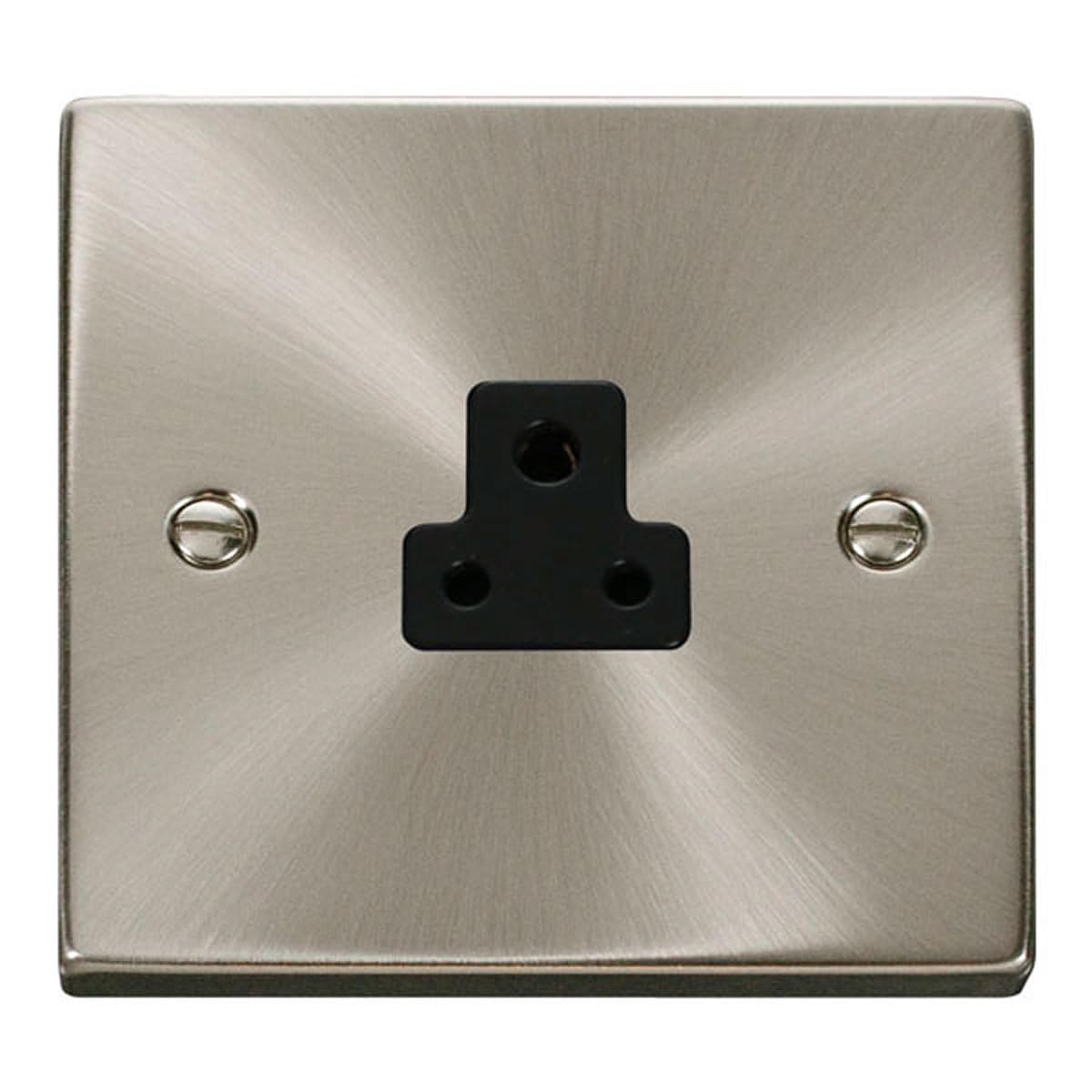Click Satin Chrome Satin - Brushed Chrome 1 Gang 2A Round Pin Socket - Black Insert