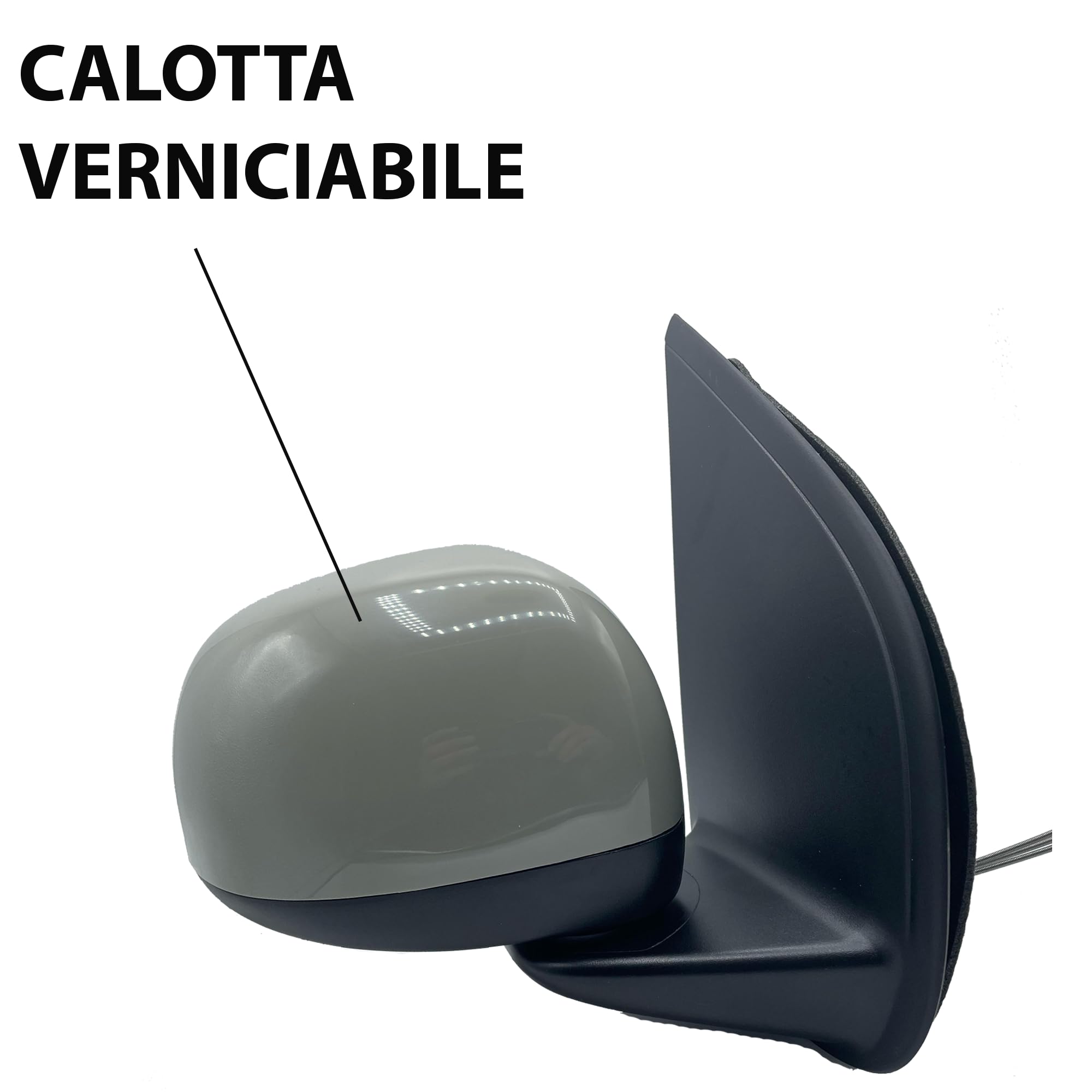 Specchietto Retrovisore Destro Esterno per Fiat Panda 319, Con Primer, Regolazione Manuale, Vetro cromato e convesso senza riscaldamento, Calotta Verniciabile, 735536792