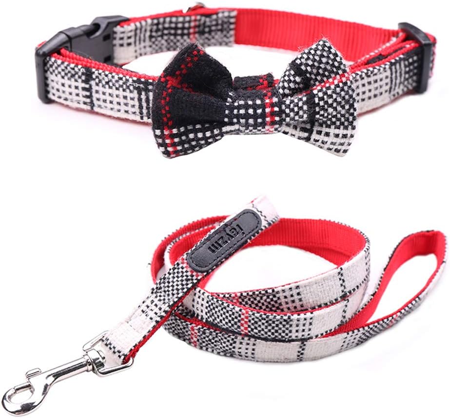 Rayzm Pet Collar and Leash Set with Detachable Bow Tie for Medium Dogs Less than 15kgs, Adjustable Dog Collar, 115 * 2cm Soft Comfortable Leash with Strong Metal Hook (M)