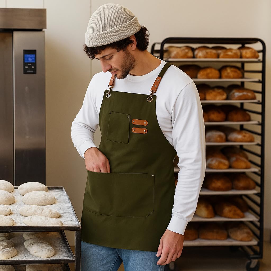 Chef Aprons for Men Canvas Apron with Large Pockets and Adjustable Neck Strap for Cooking,BBQ, Gardening - Image 6