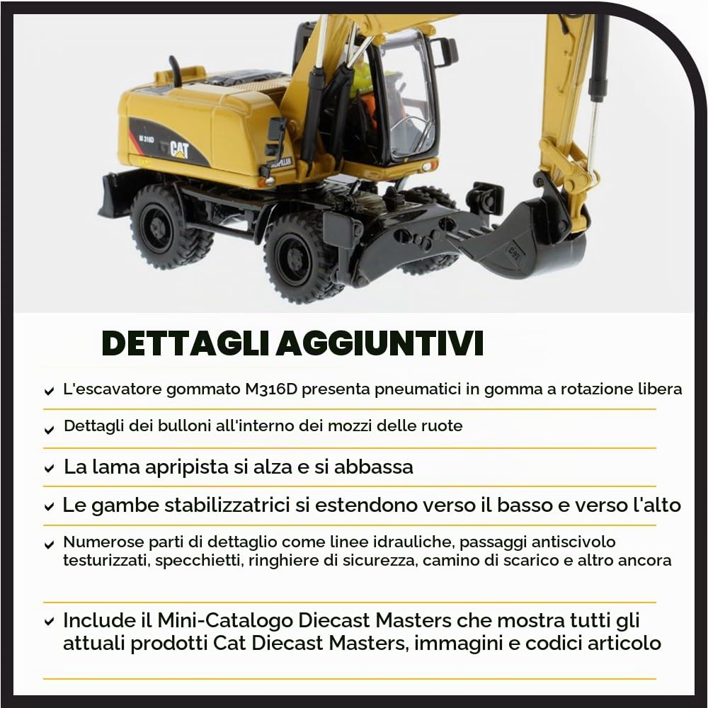 Caterpillar Diecast Masters 85171c - Escavatore Mobile M316D, Scala 1:50, Circa 16,9 x 5,6 x 7 cm, dai 14 Anni in su