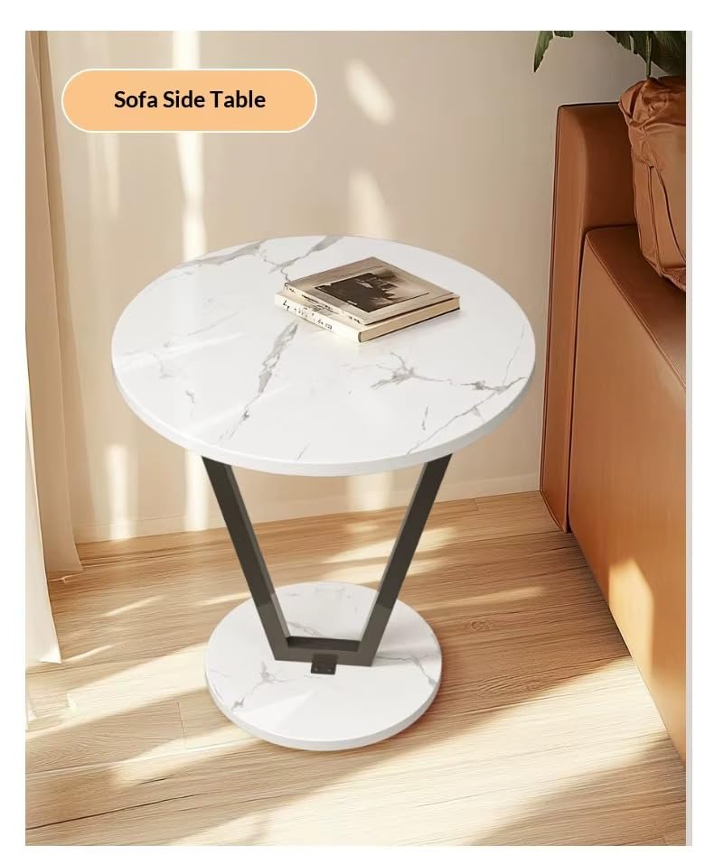 Image of AYSIS Modern Marble Top End Tables with Metal Base, Home Decor for Living Room, Bed Side Tables for Bed Room, Coffee Table /Plant Stand /Multipurpose Stool for Home, Furniture (YZ11-V-Round)