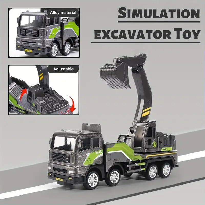 Image of Friction Powered Excavator Truck Die Cast Alloy Model Engineering Construction Truck Toy for Kids Boys Girls Pull Back Vehicle