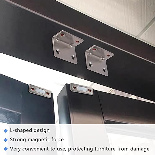 Miniatura 4 de Paquete de 4 pestillos magnéticos para gabinete, en forma de L, ultradelgado, para puerta de gabinete para cajones magnéticos, cierre magnético para