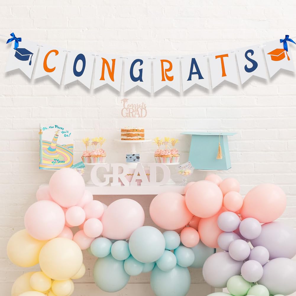 Abschluss-Banner 'Congrats Grad' – 183 X 112 Cm, Blau/orange, Mit Aufhängebändern
