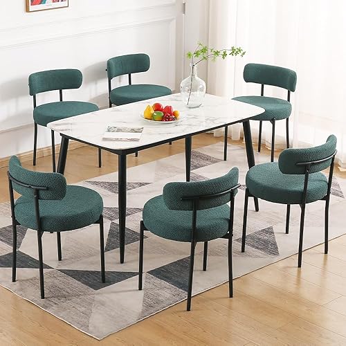 Miniatura 17 de Juego de 6 sillas de comedor blancas EDWELL, sillas modernas de comedor con cojines de 3.94" de mediados de siglo, sillas redondas tapizadas de