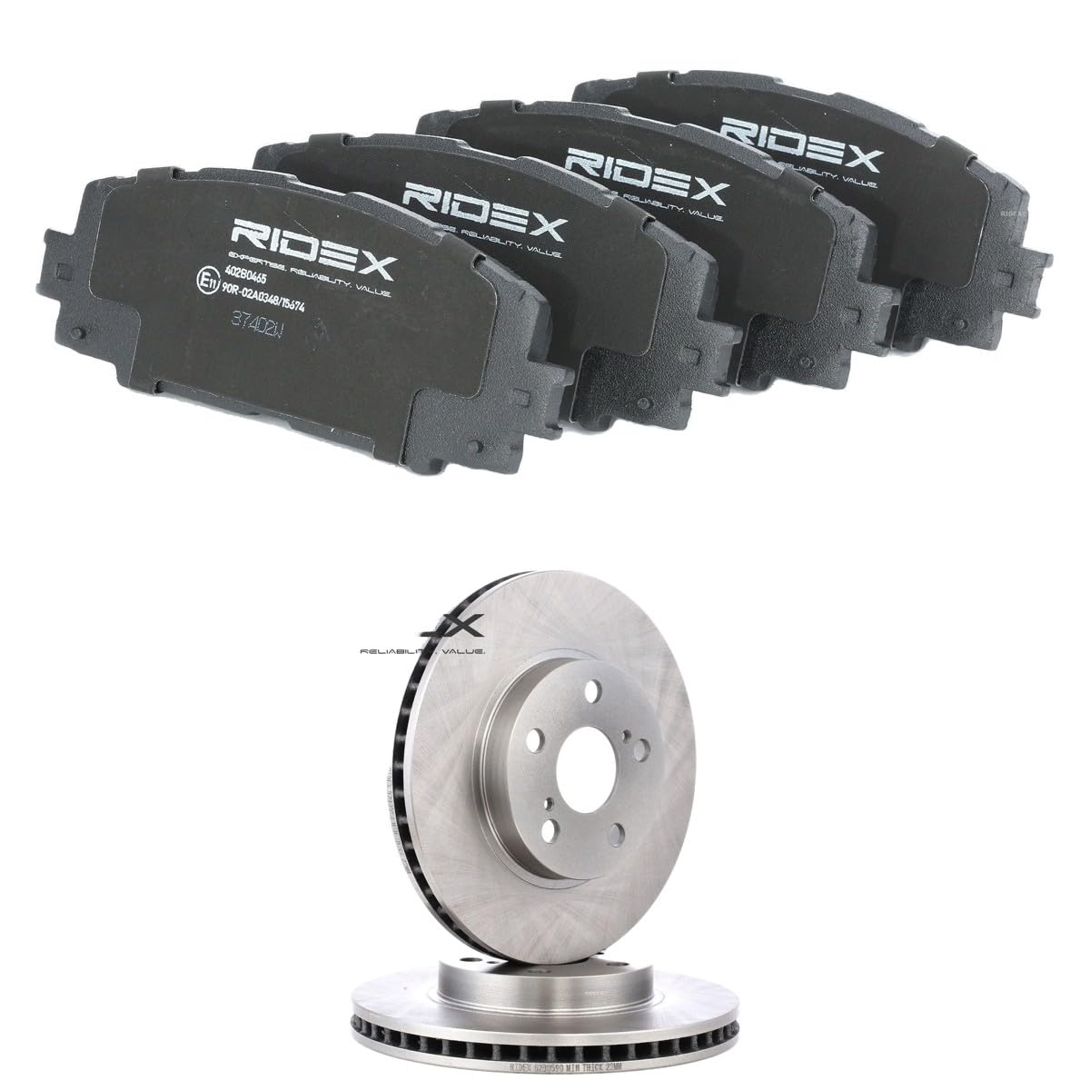 RIDEX 3405B2811 Juego para eje Kit de discos de freno y pastillas Delantero sin tornillos compatible con TOYOTA PRIUS PLUS ZVW4