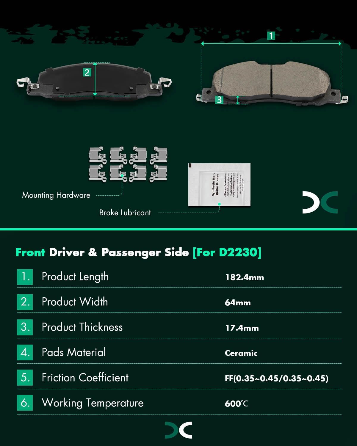 SCITOO D2230 D2232 Front & Rear Ceramic Brake Pads Sets w/Hardware Replacement For Ford For Explorer 2020-2023