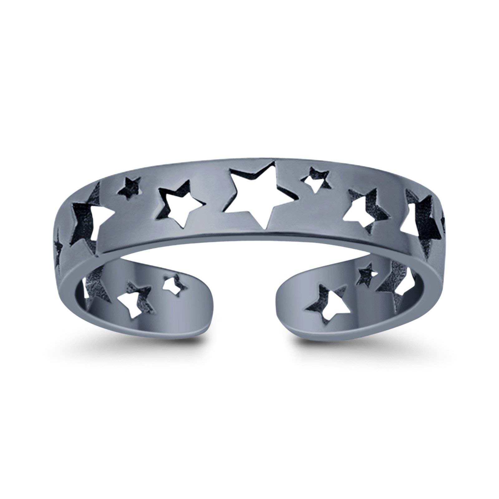 Blue Apple Co. Stars Toe Ring Band Adjustable 925 Sterling Silver For Women (4mm)