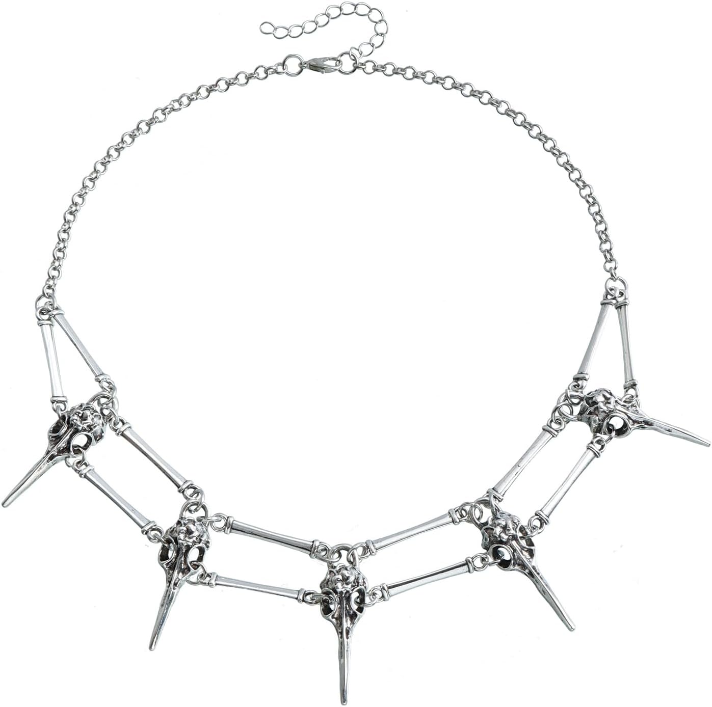GIGB PBDK Vintage Silver Skull Bird Head Choker Necklace, Gothic Retro Evil Skull Pagan Wizard Magic Mystery Necklace, Unique Thorn Rivet Halloween Jewelry Gift - Image 7