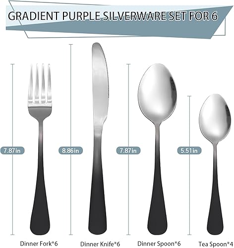 Miniatura 6 de Juego de cubiertos de 24 piezas, juego de cubiertos de acero inoxidable con soporte para cubiertos, moderno juego de vajilla para comer incluye