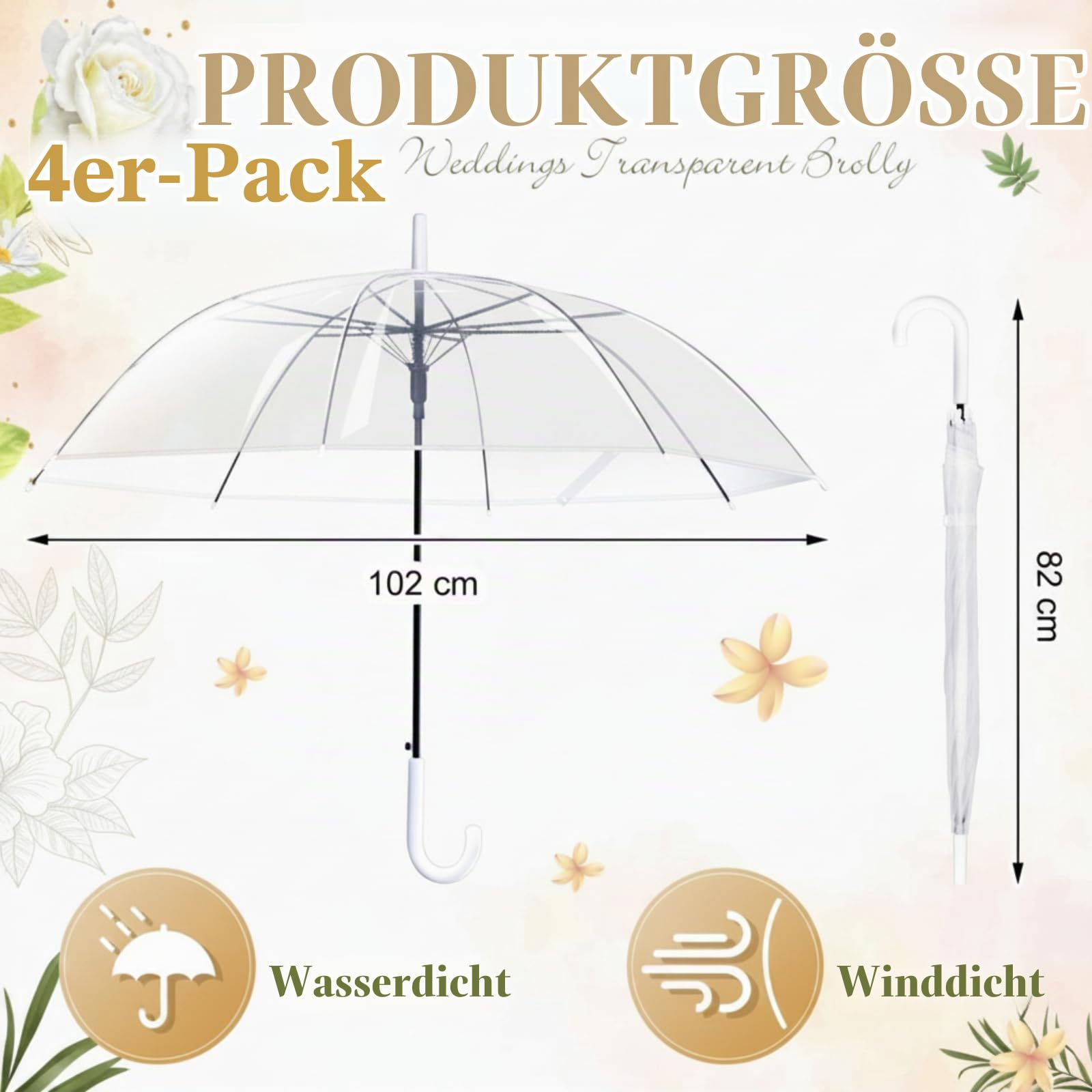 Hestya 4 Stück Transparenter Hochzeitsschirm Ø102cm Fotoschirm mit C-Griff