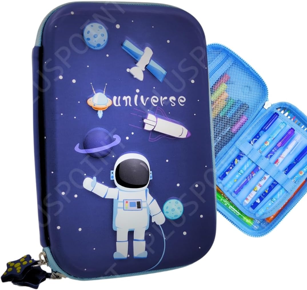 PLUSPOINT 3D Astronaut Pencil case Space Theme Large Capacity Premium Stylish EVA Case Embossed Compass, School Supply Organizer for Students, Stationery Box, Cosmetic Zip Pouch Bag