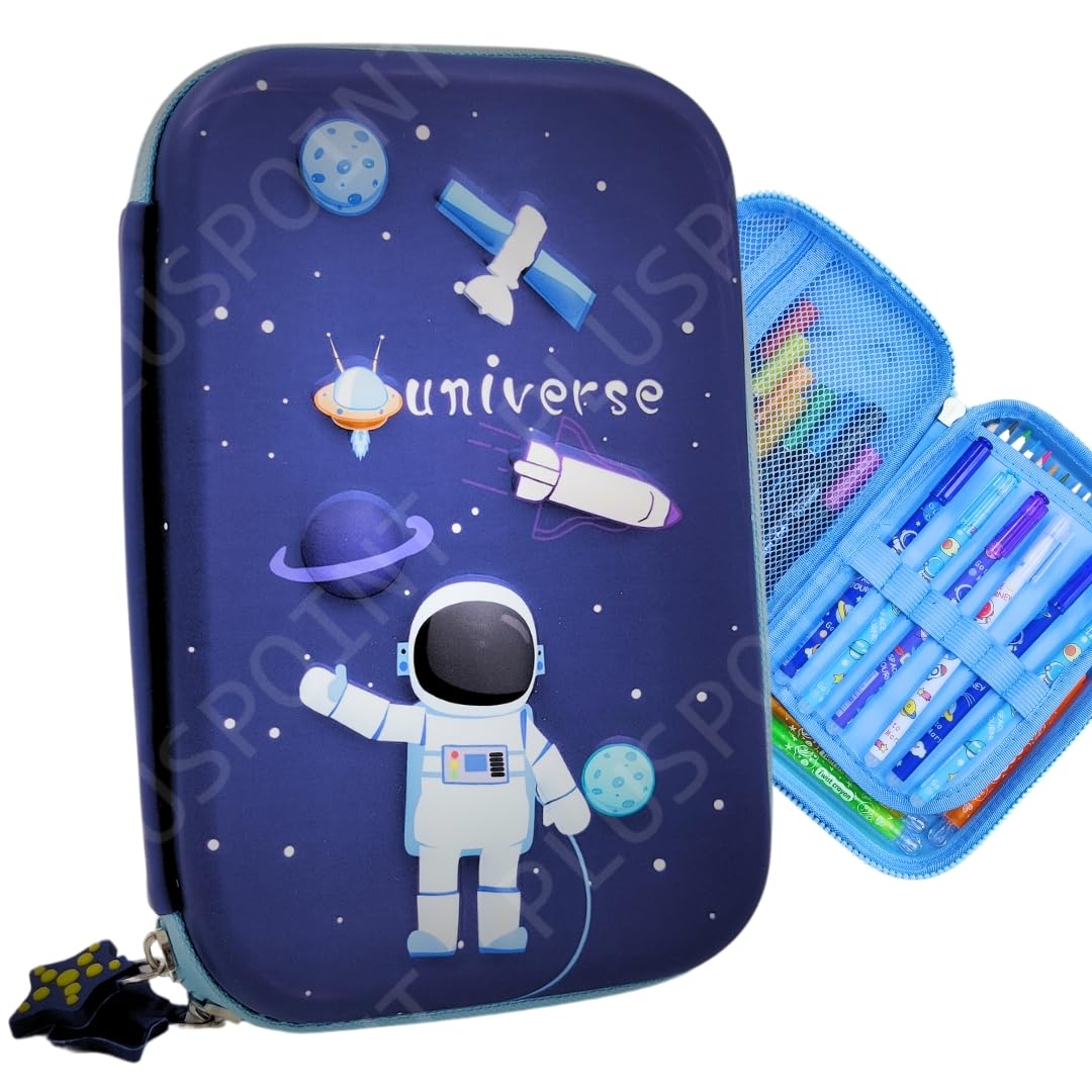 PLUSPOINT 3D Astronaut Pencil case Space Theme Large Capacity Premium Stylish EVA Case Embossed Compass, School Supply Organizer for Students, Stationery Box, Cosmetic Zip Pouch Bag