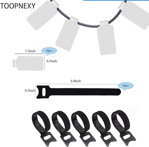 Miniatura 2 de Juego de 60 etiquetas de cable y lazos de sujeción reutilizables de gancho y bucle, 30 etiquetas de cable o alambre y 30 etiquetas para cables