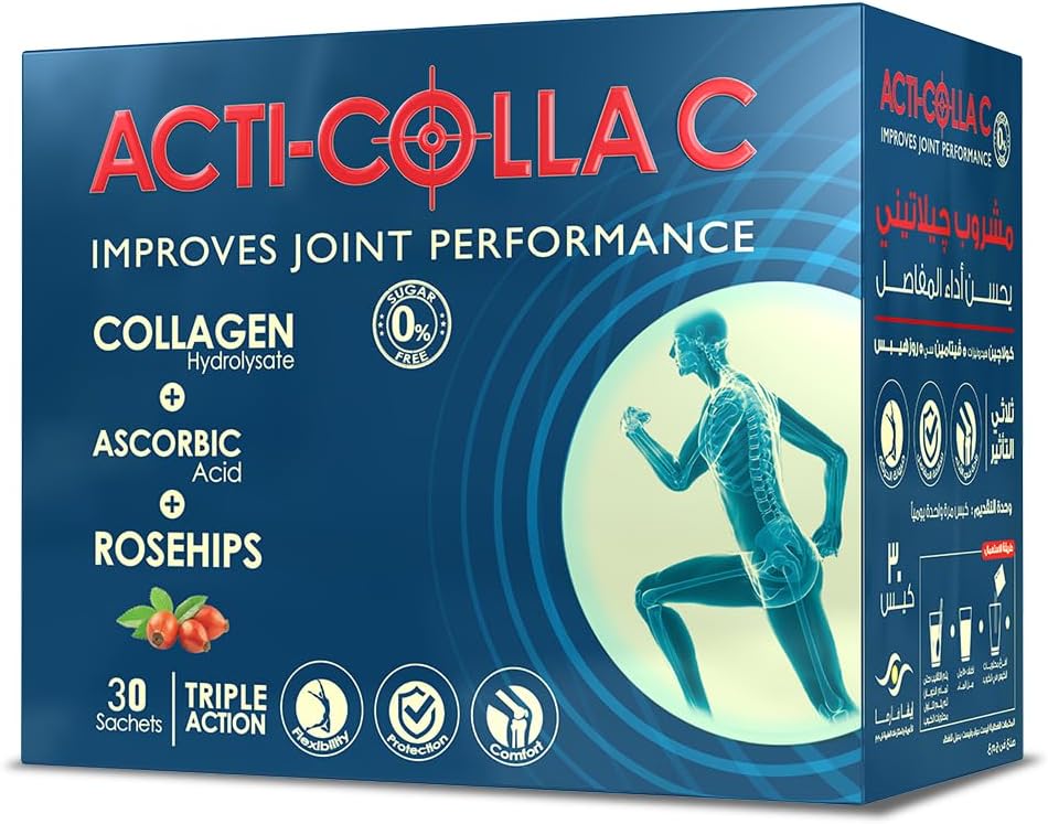 Eva Pharma Acti Colla C – Marine Collagen Joint Support Supplement – 30 Sachets – With Rosehip & Vitamin C for Joint Flexibility, Comfort & Cartilage Health