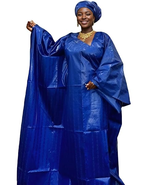 Generic African Ankara Women Party Clothing Bazin Riche Long Dresses Femme Traditional Wedding Party Daily Dashiki Robe for Women Royal Blue
