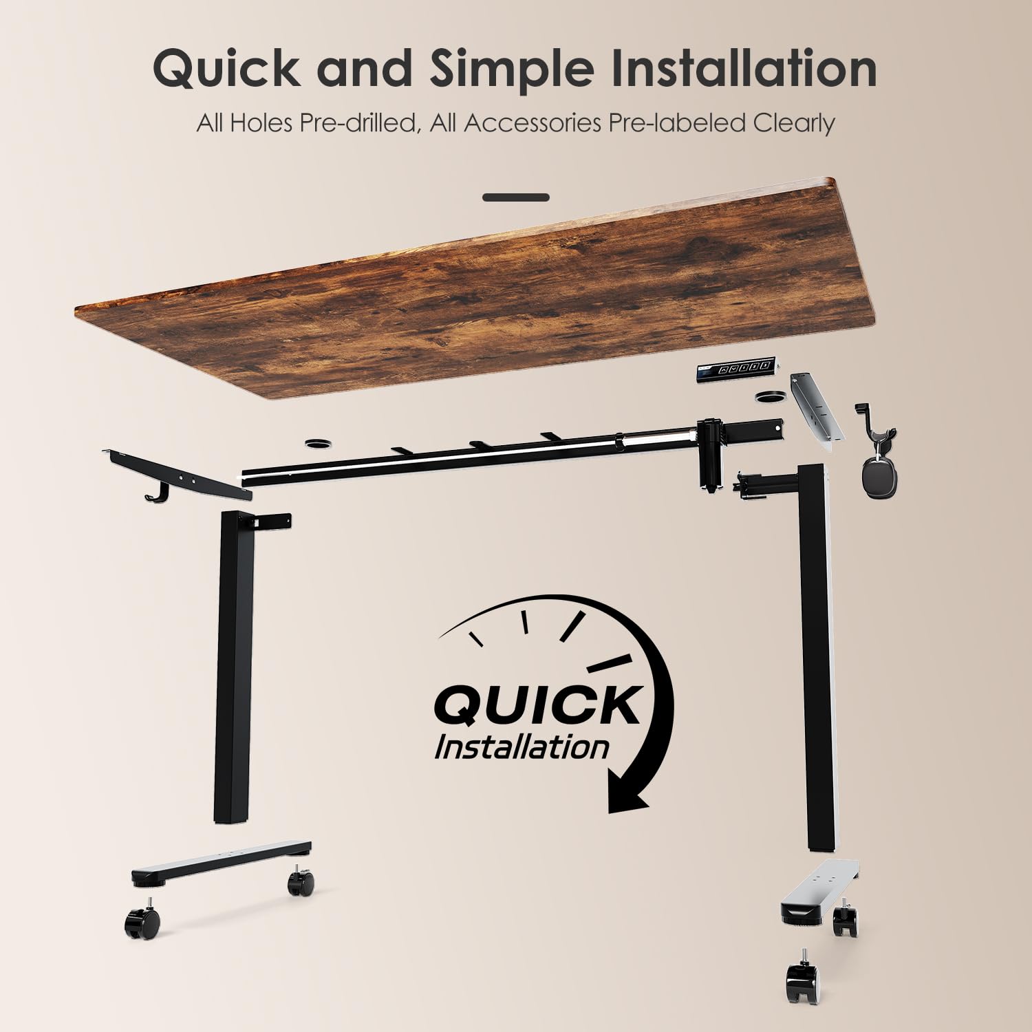 Escritorio eléctrico de pie ajustable en altura, 48 x 24 pulgadas, ergonómico para oficina en casa, escritorio para sentarse o ponerse de pie (marco de acero negro, parte superior marrón 4