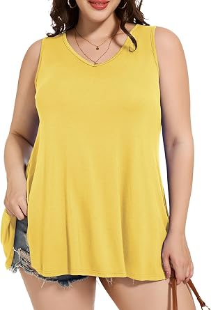 LARACE Plus Size Sleeveless Tank Tops Women Casual Summer Tunic Tops Loose Fit V Neck Shirts