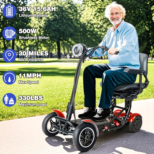 Image of Mobility Scooters for Seniors & Adults- 4 Wheel Foldable Portable Electric Scooter, 500W Dual Motor, 30-Mile Range, 11 MPH, All-Terrain Lightweight Folding Mobility Scooter Lightweight for Adults