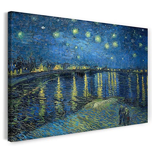 Printed Paintings Stampa su Tela con telaio (120x80cm): Vincent van Gogh - Stella della notte sul Rodano (1888) - Quadri moderni
