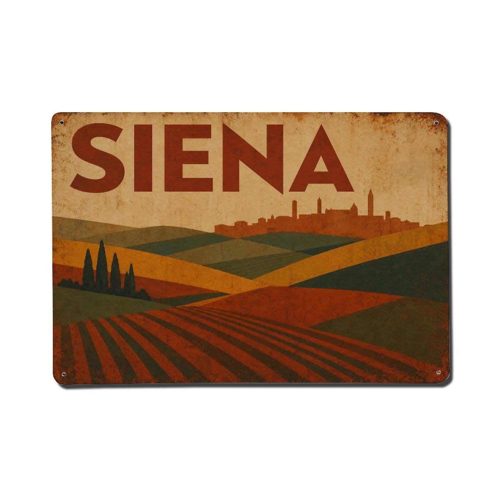 Huiyhb 8X12inch(20X30cm) Vintage Travel Siena Countryside Farmland Agricultural Italy Metal Tin Sign