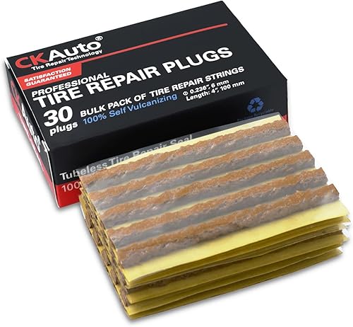 CKAuto 30 cuerdas de reparación de neumáticos marrones de 4 pulgadas, tapones de reparación de neumáticos de herramientas automotrices para
