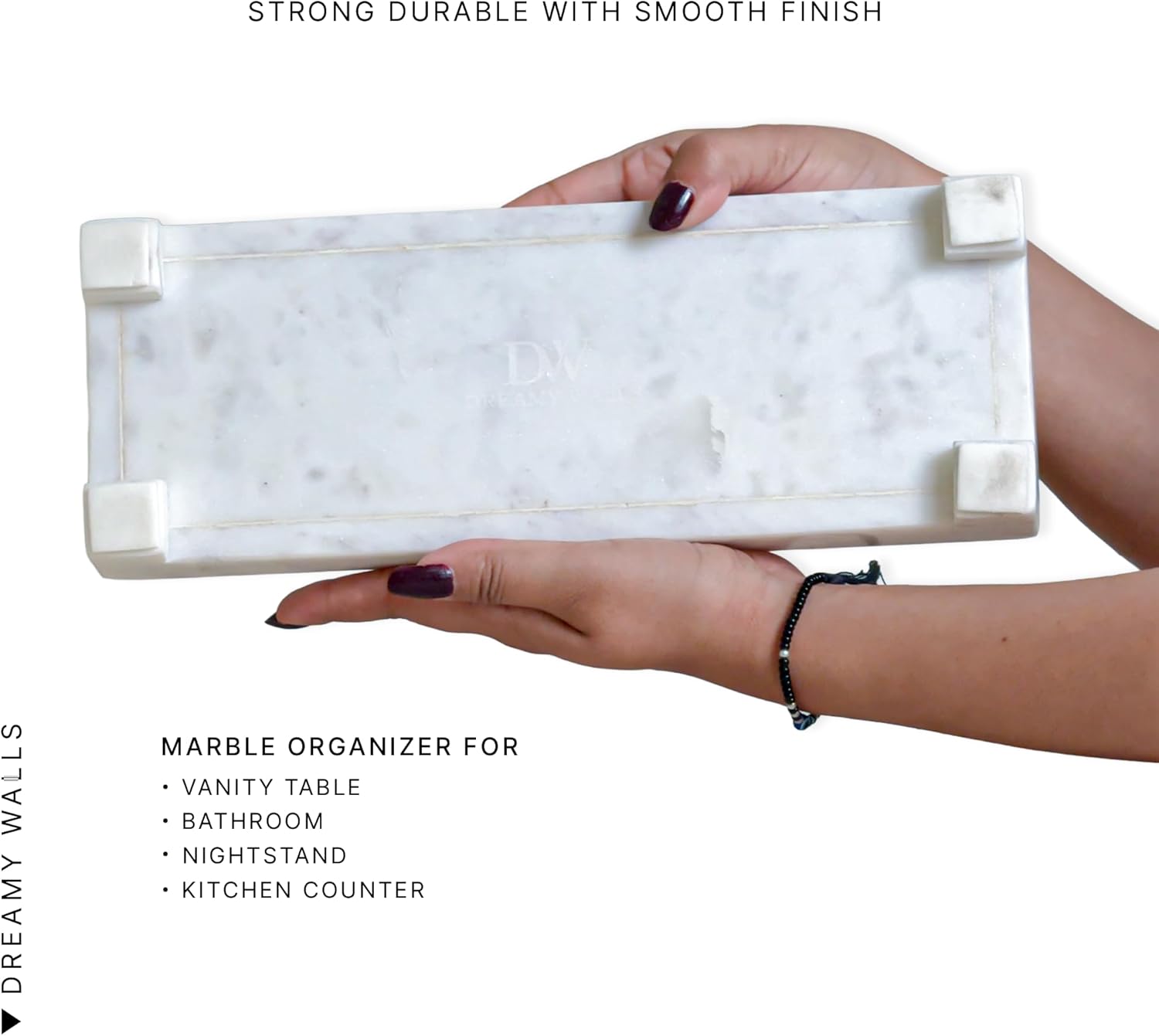 Marble Vanity Tray – White Marble Decorative Organizer for Bathroom, Kitchen, Perfume, Jewelry & Countertop Decor