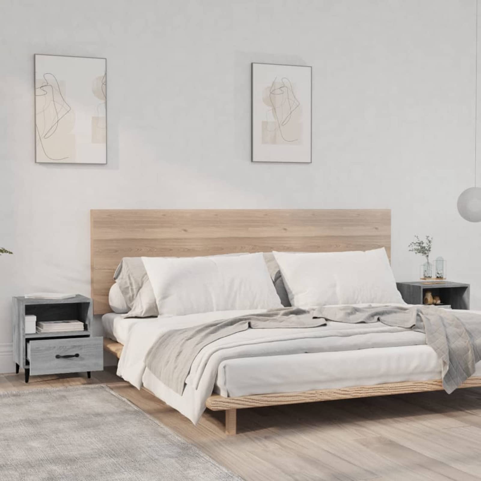 Table de chevet lot de 2 meuble d'appoint gris lit et canapé
