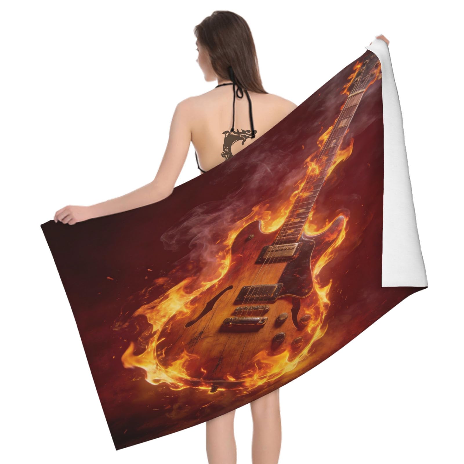 Leichong 3D Guitar Beach Towel Large Microfiber Soft Quick Dry for Adults, Rock Style Bath Towel Lightweight Soft Absorbent for Travel Swimming Pool Sports, 180 x 90 cm